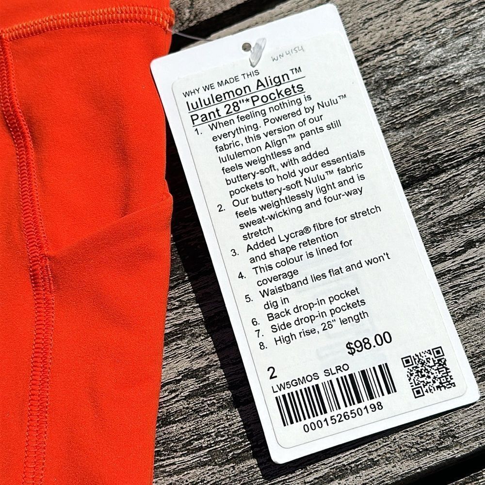 Lululemon Align High-Rise Pant 28" Pockets Solar Orange NWT size 2 - Picture 3 of 5